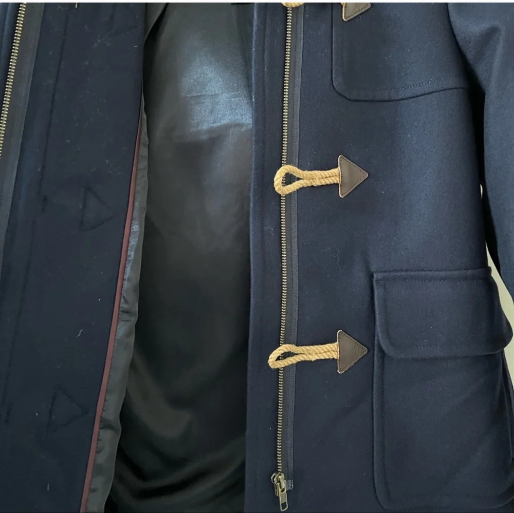 J. Crew Melton Wool Navy Blue Pea Coat With Toogle Front And Hood Size 00 - Picture 8 of 11